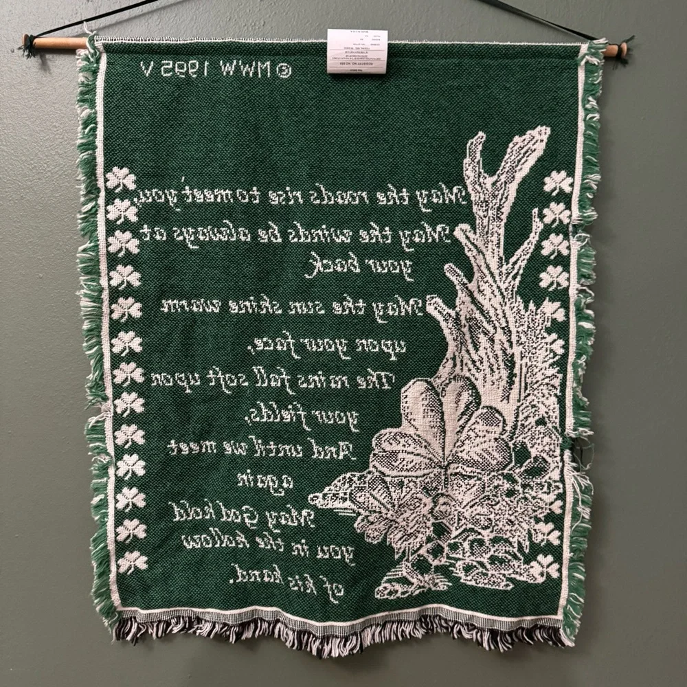 Irish Blessing Tapestry Green White Cotton St. Patrick’s Day Shamrock 90s VTG